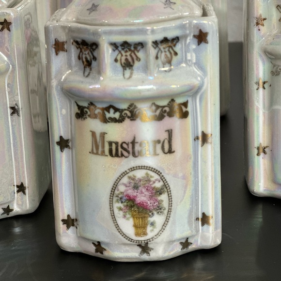 Antique 1920s Lusterware Spice Canisters by White Block Germany - Picture 4 of 12